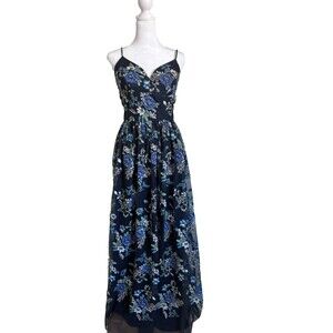 Nicole Miller Floral V Neck Maxi Dress Tuelle Whimisical Size 2